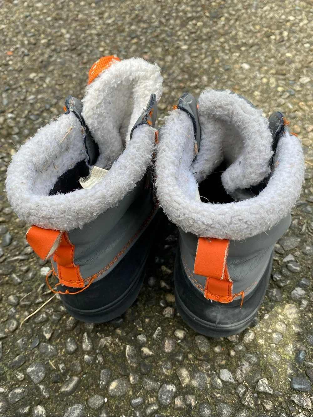GYMBOREE Waterproof Snow Boots Gray and Bright Orange Laces Size 13 Kids